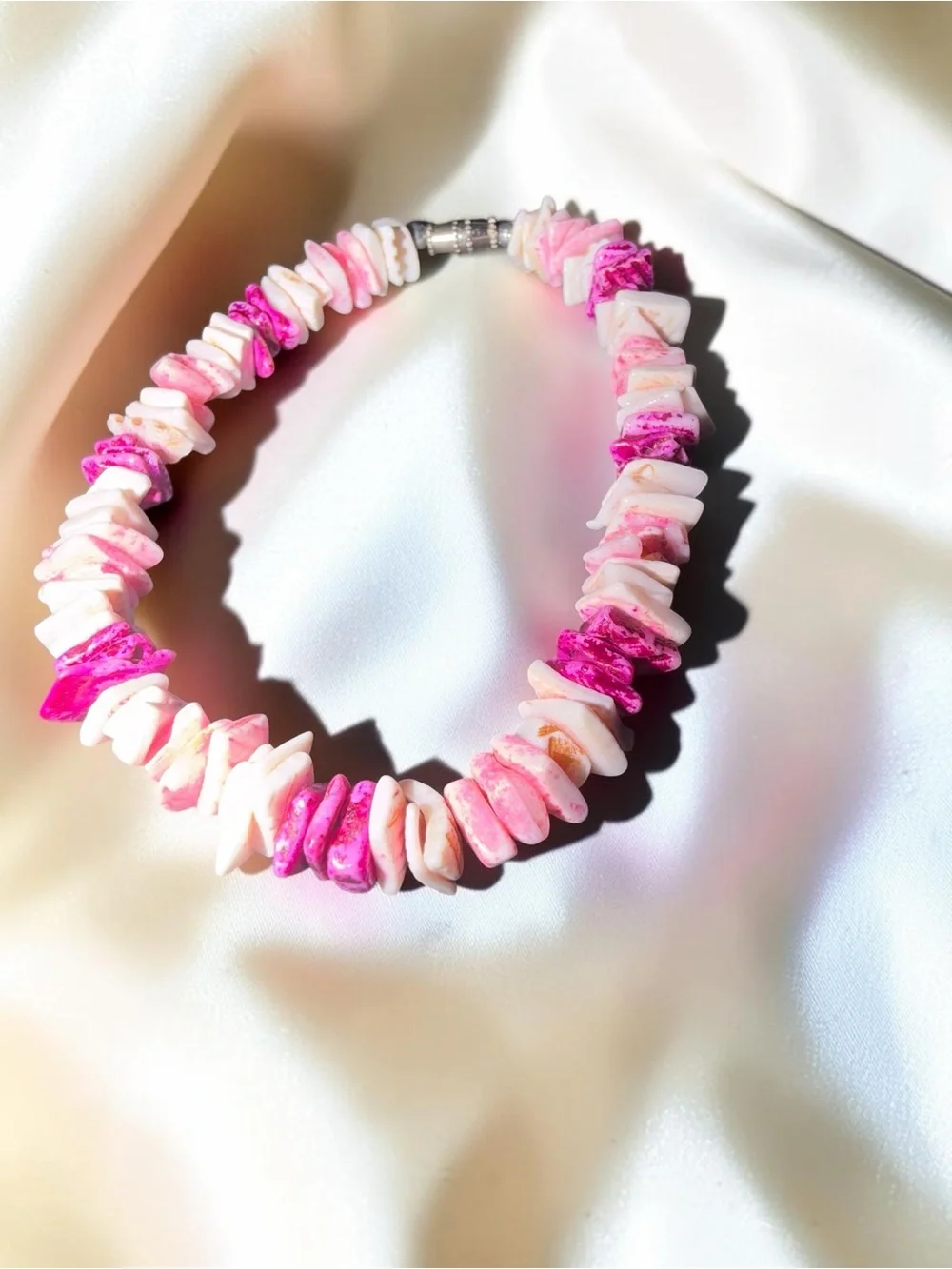 Pink & White Shell Chip Beaded Bracelet